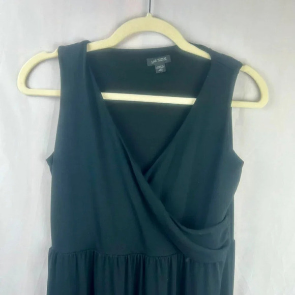 J Jill Wearever Knit Havana Dress Women XS‎ Black Maxi Faux Wrap Flower Stretch - Picture 4 of 11